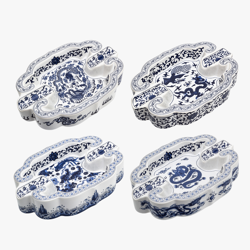 LUBINSKI鲁宾斯基 雪茄烟灰缸中式陶瓷创意摆件青花纹大口径烟槽加厚灭烟器 YJA-20058