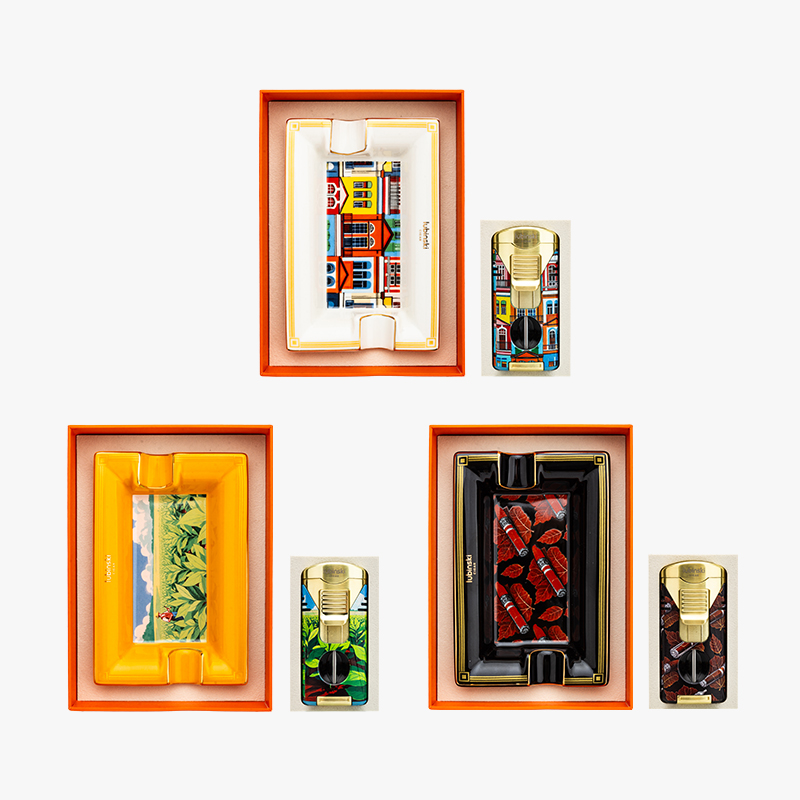 LUBINSKI鲁宾斯基 专用烟灰缸打火机套装 雪茄火机带v剪多功能火机 YJA-80034