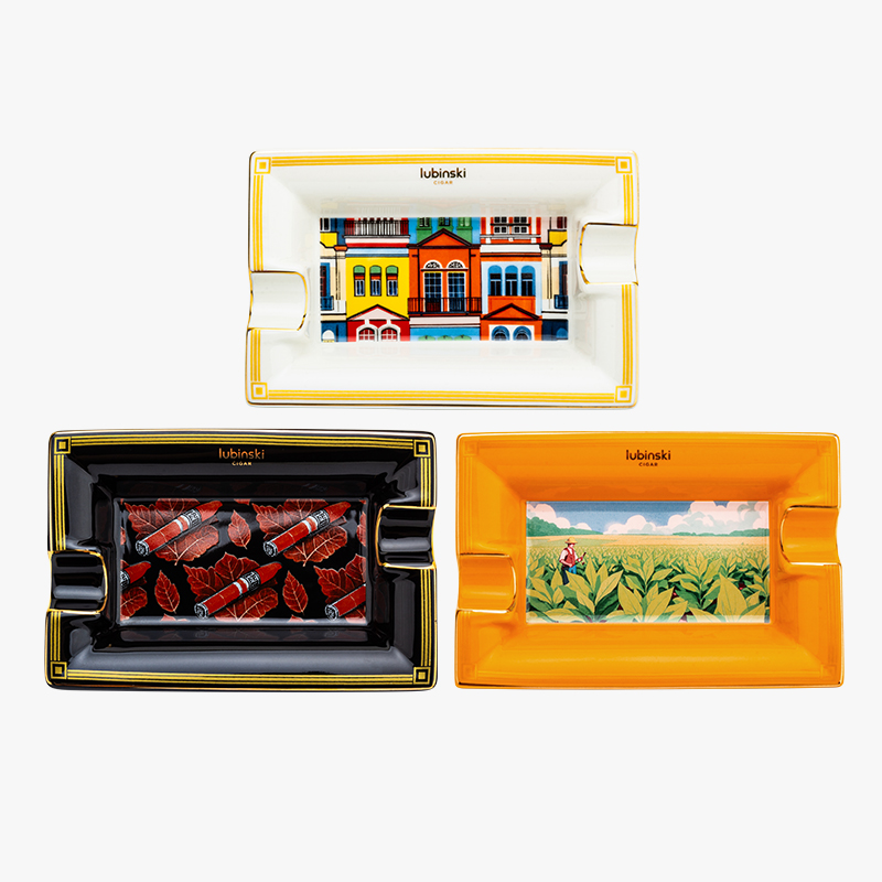 LUBINSKI鲁宾斯基 雪茄烟灰缸陶瓷大口径错位双烟槽办公室会所聚会创意烟具 YJA-20048