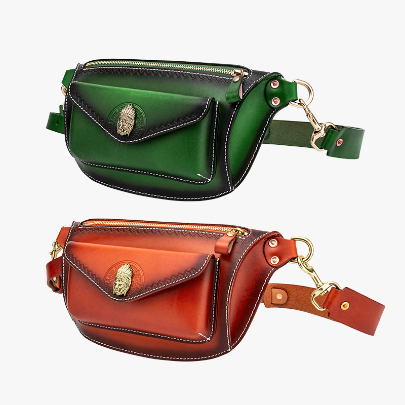 LUBINSKI鲁宾斯基 复古真皮男士包包单肩斜挎包休闲小背包植鞣牛皮手工擦色枕头包包 YJA-11007